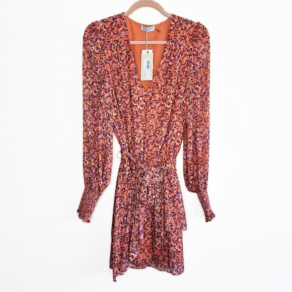 NWT Ramy Brook Xian Floral Tiered Tie Waist Long Sleeve Mini Dress Orange Small - Picture 13 of 16